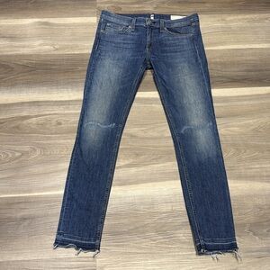 rag & bone Distressed Skinny Jeans in Medium Blue